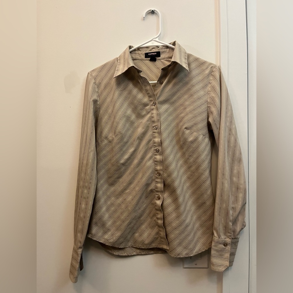 Y2K Express Beige and Brown Striped Shirt
